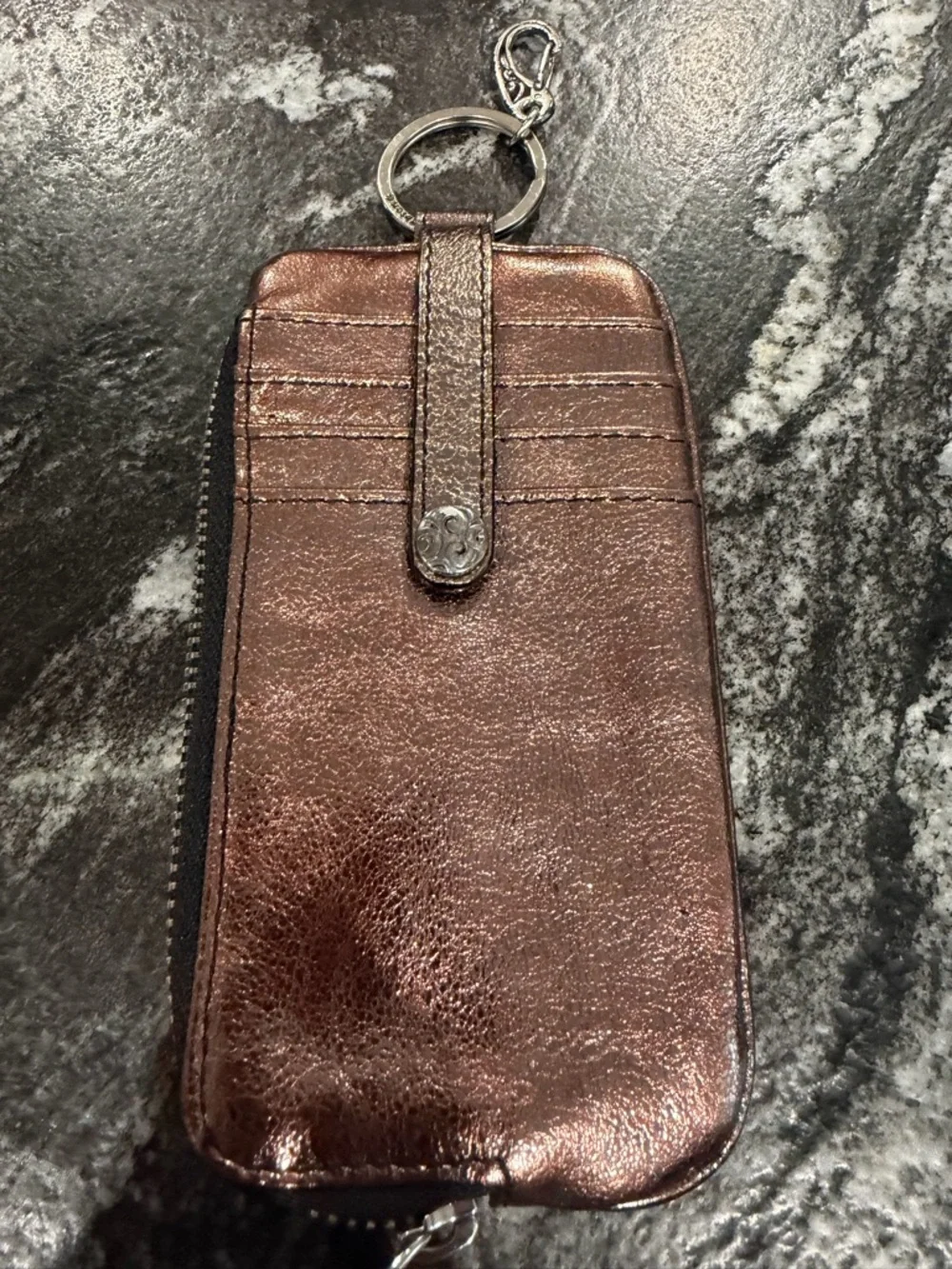 Brighton Metallic Bronze and Fuchsia Zip ID/Card Wallet